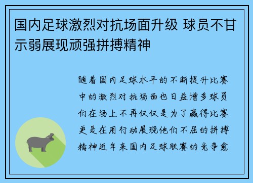 国内足球激烈对抗场面升级 球员不甘示弱展现顽强拼搏精神
